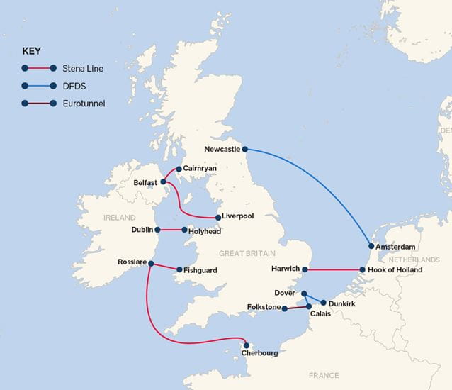 Europe Ferry Routes Map